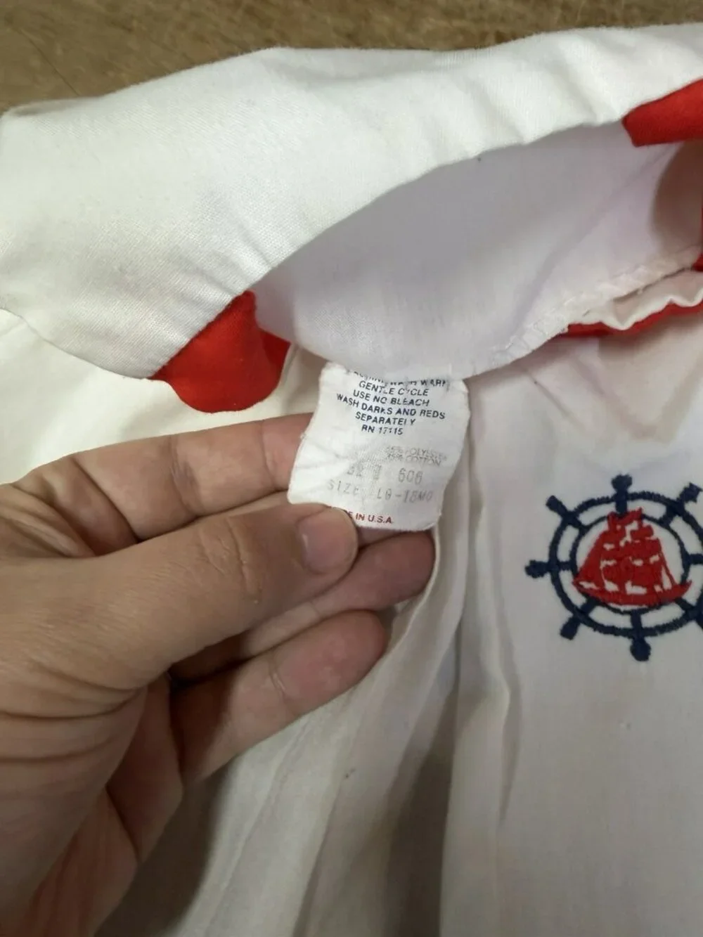 Vintage 1950s Nautical Baby Toddler 18 MO Overalls Dress Ship Red White Blue